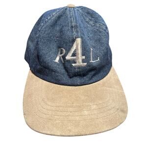 Vintage 90s R4L Denim Blue Jean Hat Cap Yupoong Cotton One Size Suede Brim